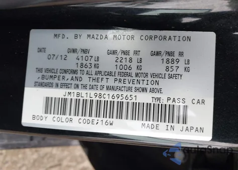 2012 Mazda Mazda3 I Touring z USA, uszkodzony, nr VIN JM1BL1L88C1695651